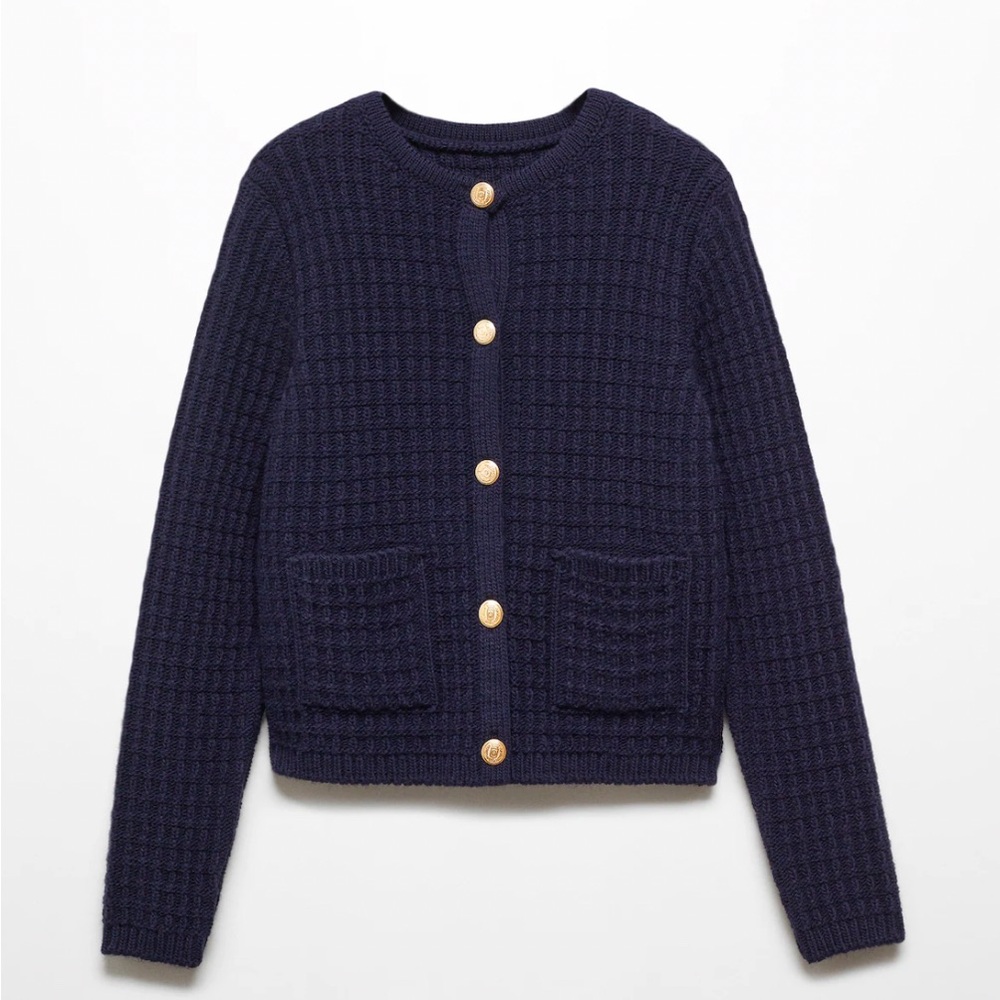 Mango Navy Blue Cardigan with Gold Buttons